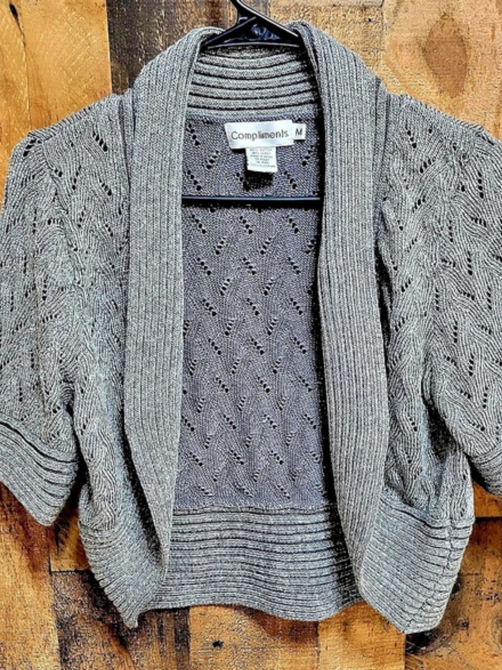 Compliments Gray Open Knit Cardigan Size Medium